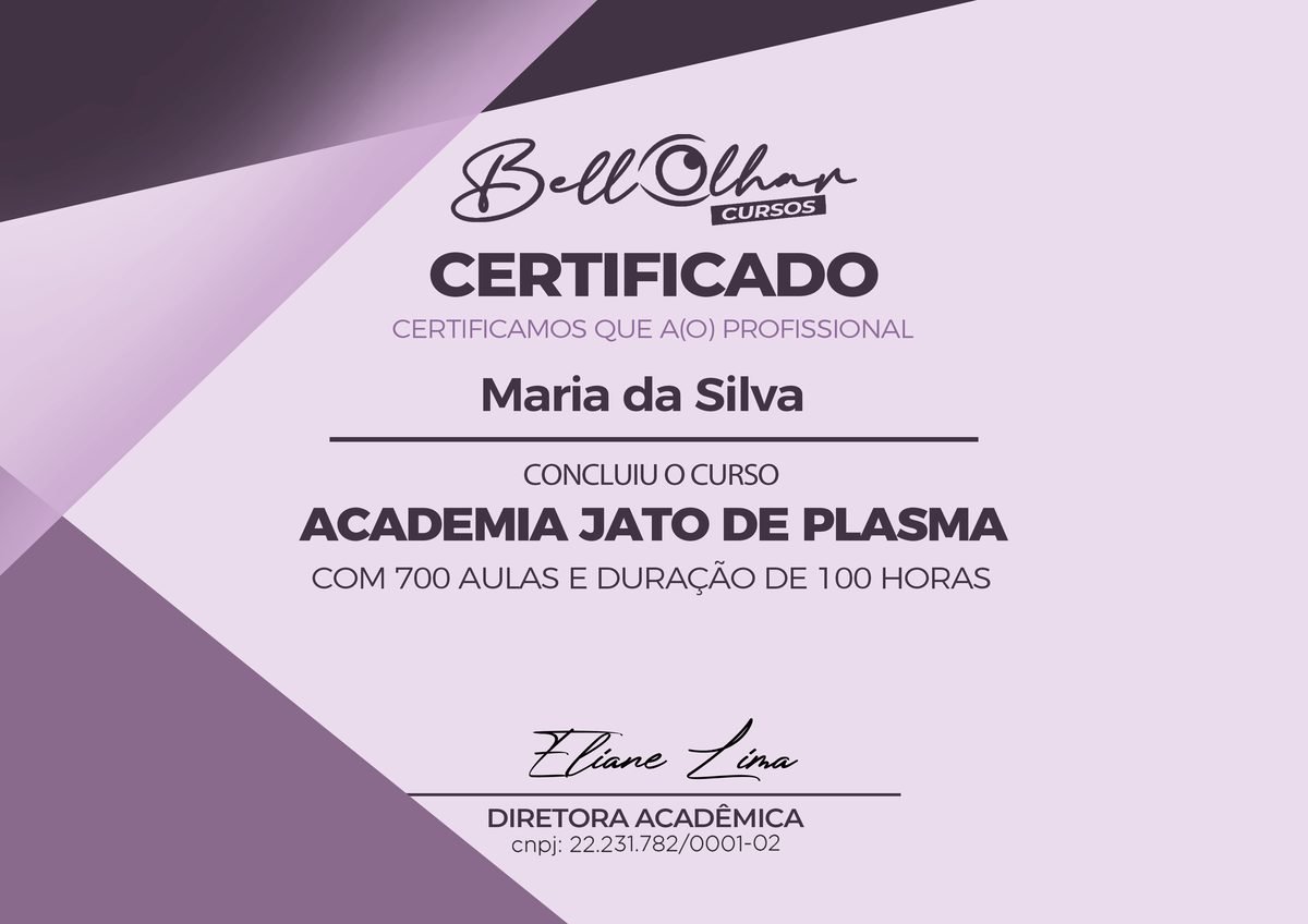 Certificado Academia Jato de Plasma - Bellolhar Cursos